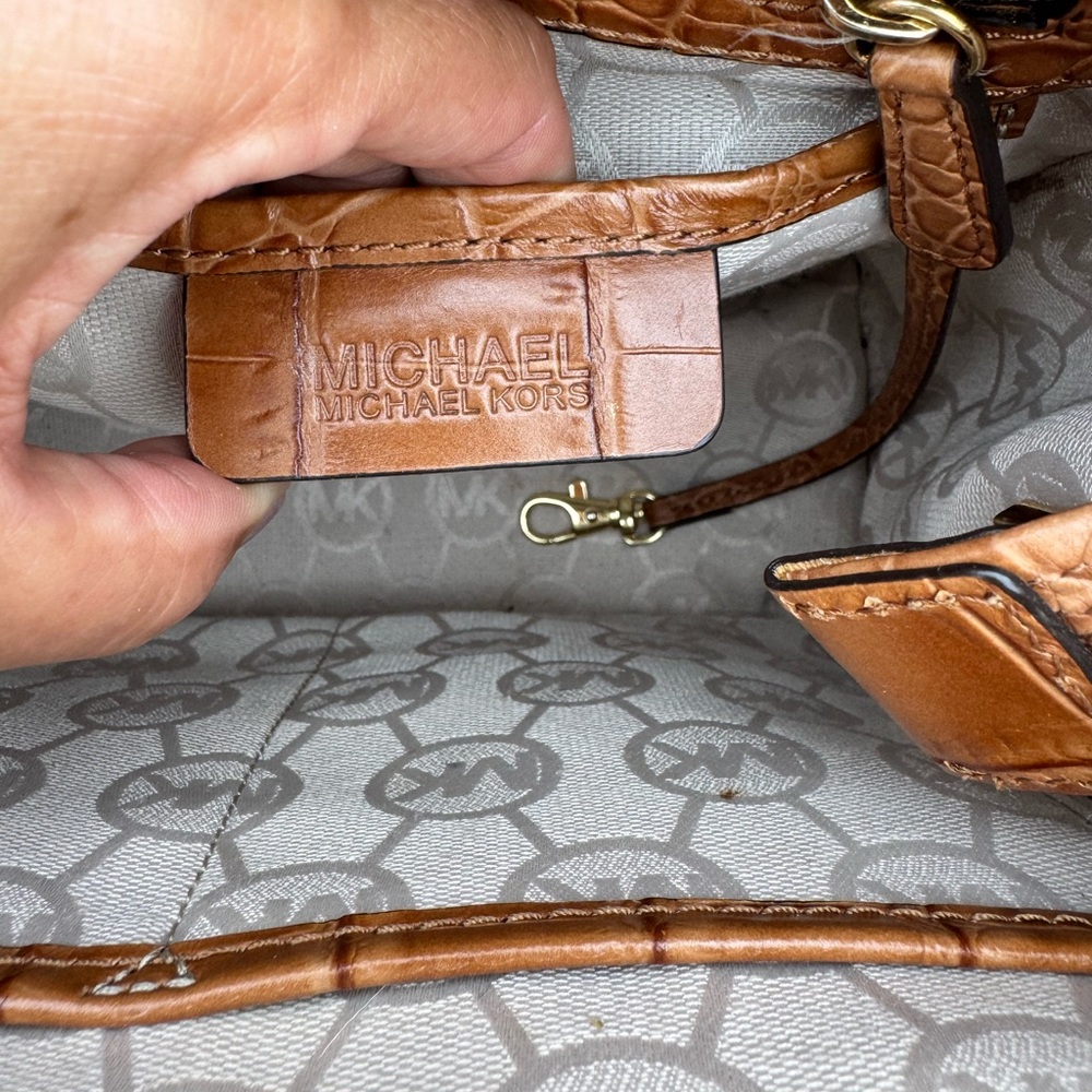 MICHAEL Michael Kors Croc-Embossed Leather & Canvas Satchel Tote with Strap - Picture 14 of 16
